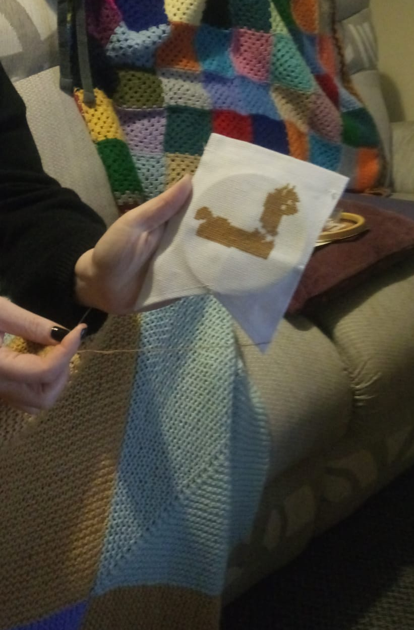 alpaca cross stitch in progress